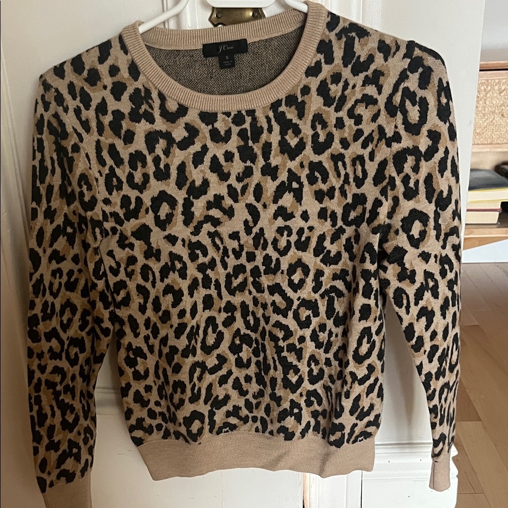 J. Crew Leopard Print Crewneck Sweater - Beige and Black